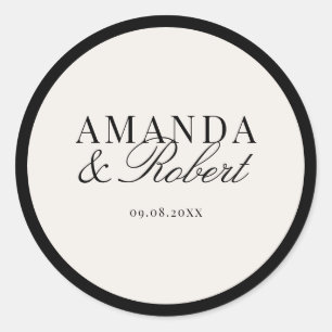 Sticker Rond Mariage élégant et classe noir et ivoire