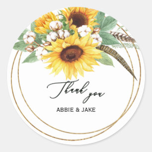 Sticker Rond Mariage élégant et gai en plumes de tournesol