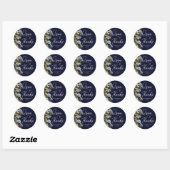 Sticker Rond Mariage Élégant Fleurs Navy (Feuille)