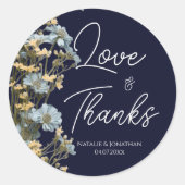 Sticker Rond Mariage Élégant Fleurs Navy (Devant)