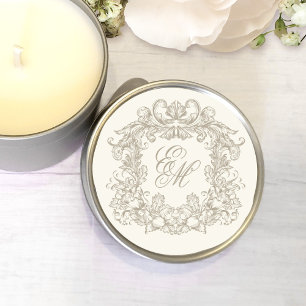 Sticker Rond Mariage Élégant Ivoire Monogramme Vintage Blason