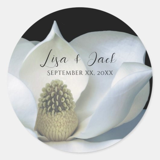 Sticker Rond Mariage élégant Magnolia noir et blanc (Devant)