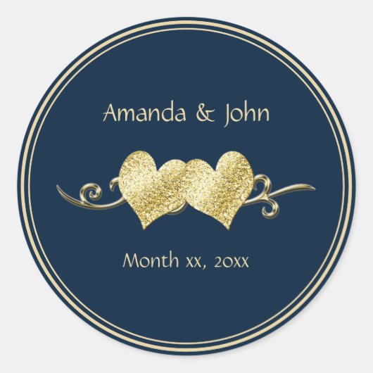 Sticker Rond Mariage élégant Marine et Gold (Devant)