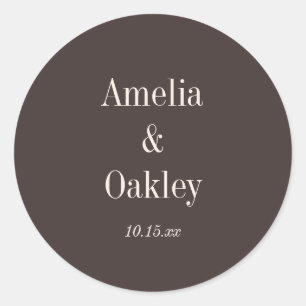 Sticker Rond Mariage élégant marron terreux minimaliste personn