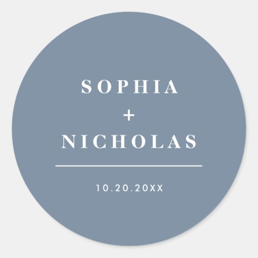 Sticker Rond Mariage élégant minimal Dusty bleu moderne (Devant)