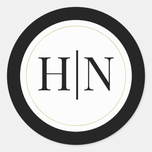 Sticker Rond Mariage Élégant Minimal Moderne Or Noir Blanc (Devant)