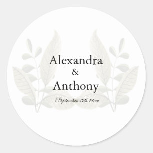 Sticker Rond Mariage Élégant Minimaliste avec Verdure 