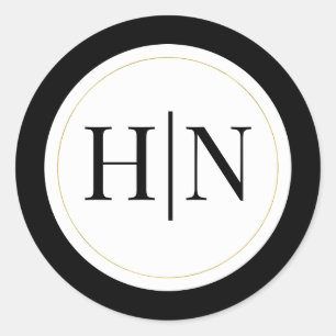 Sticker Rond Mariage Élégant Minimaliste Moderne Noir Blanc Or