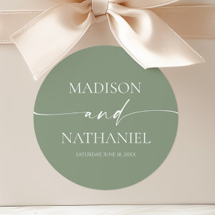 Sticker Rond Mariage Élégant Minimaliste Moderne Vert Sauge