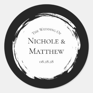 Sticker Rond Mariage élégant minimaliste noir et blanc