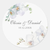 Sticker Rond Mariage Élégant Moderne à l'Orchidée Blanche (Devant)