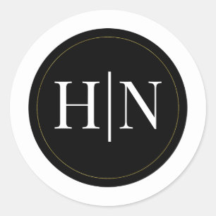 Sticker Rond Mariage Élégant Moderne Minimaliste Or Noir Blanc