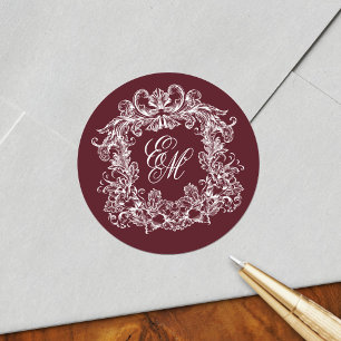 Sticker Rond Mariage Élégant Monogramme de Crête de Style Vinta