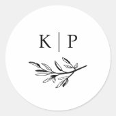 Sticker Rond Mariage Élégant Monogramme Feuillage (Devant)