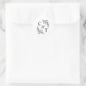 Sticker Rond Mariage Élégant Monogramme Feuillage (Sac)