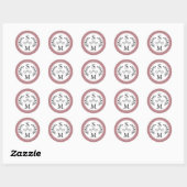 Sticker Rond Mariage élégant Monogramme moderne Dusty Rose Fave (Feuille)