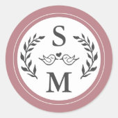 Sticker Rond Mariage élégant Monogramme moderne Dusty Rose Fave (Devant)