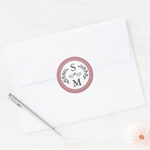 Sticker Rond Mariage élégant Monogramme moderne Dusty Rose Fave