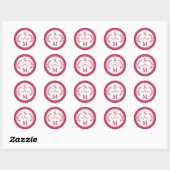 Sticker Rond Mariage élégant Monogramme moderne Magneta Rouge F (Feuille)