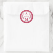 Sticker Rond Mariage élégant Monogramme moderne Magneta Rouge F (Sac)