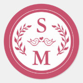 Sticker Rond Mariage élégant Monogramme moderne Magneta Rouge F (Devant)