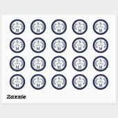 Sticker Rond Mariage élégant Monogramme moderne Marine bleu Fav (Feuille)