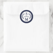 Sticker Rond Mariage élégant Monogramme moderne Marine bleu Fav (Sac)