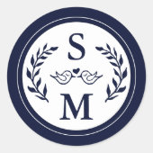 Sticker Rond Mariage élégant Monogramme moderne Marine bleu Fav (Devant)