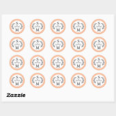 Sticker Rond Mariage élégant Monogramme moderne Peach tendance  (Feuille)