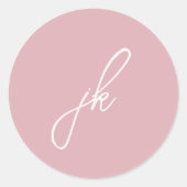 Sticker Rond Mariage Élégant Monogramme Script Rose (Devant)