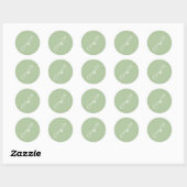 Sticker Rond Mariage Élégant Monogramme Vert Sauge Script (Feuille)