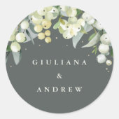 Sticker Rond Mariage Élégant Neige Verte + Eucalyptus (Devant)