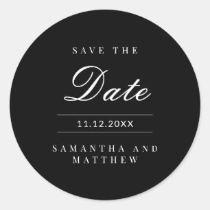 Sticker Rond Mariage Élégant Noir & Blanc Save the Date