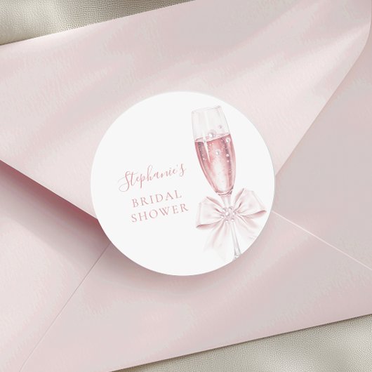 Sticker Rond Mariage élégant : perles et Prosecco rose