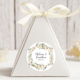 Sticker Rond Mariage Élégant Romantique aux Fleurs Blanches