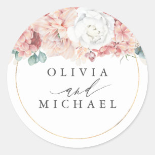 Sticker Rond Mariage élégant, Rose poussiéreux et floue