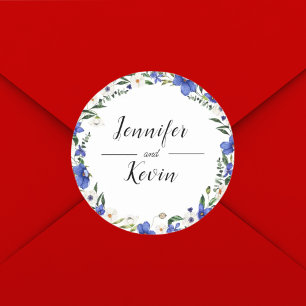 Sticker Rond Mariage Élégant Rustique aux Fleurs Sauvages Color