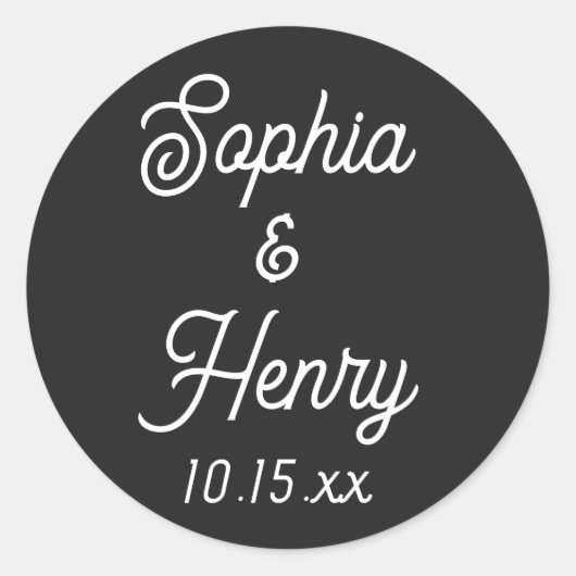 Sticker Rond Mariage Élégant Script Typographie moderne Noir (Devant)