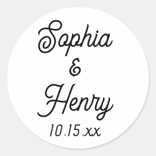 Sticker Rond Mariage Élégant Script Typographie moderne Noir (Devant)
