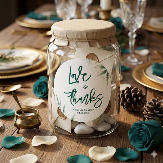 Sticker Rond Mariage élégant vert 