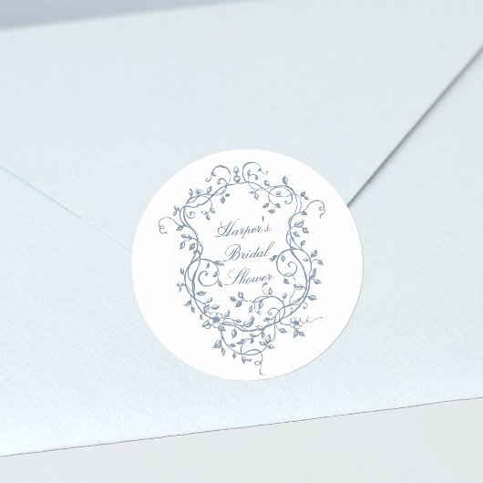 Sticker Rond Mariage élégant victorien français bleu Shower
