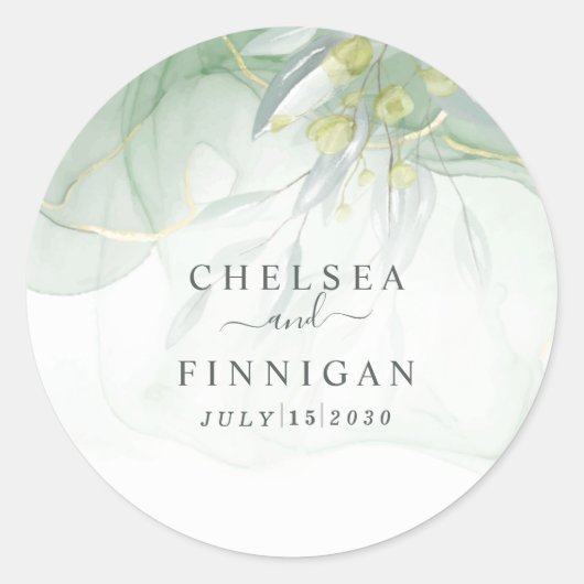 Sticker Rond mariage Elégante Aquarelle Verdure (Devant)