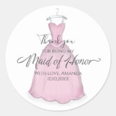 Sticker Rond Mariage élégante femme d'honneur robe rose classiq (Devant)