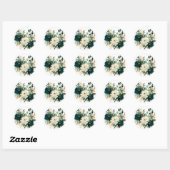 Sticker Rond Mariage Emerald Green et White Gold Peonies (Feuille)
