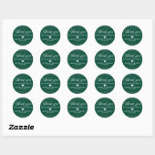 Sticker Rond Mariage Emerald Green Sparkle MERCI argenté Cla (Feuille)