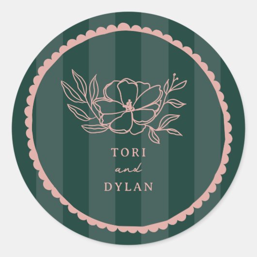 Sticker Rond Mariage en bande rose florale (Devant)