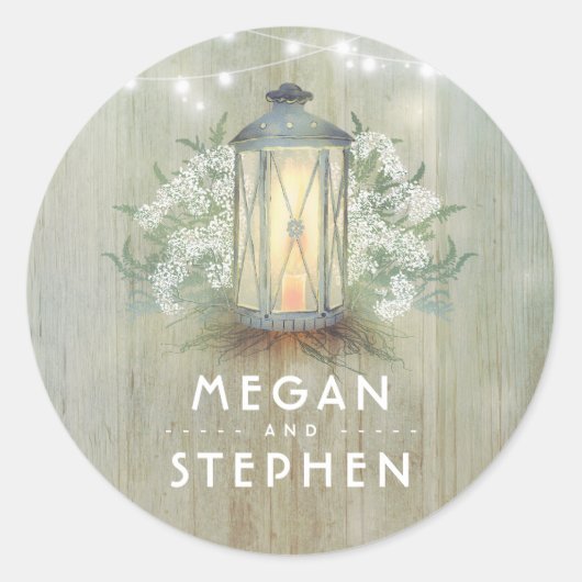 Sticker Rond Mariage en bois rustique pour lanterne et bébé (Devant)