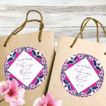 Sticker Rond Mariage en carreaux rose et bleu mexicain<br><div class="desc">Carreaux rose et bleu mexicain espagnol Talavera mariage Merci de favoriser les autocollants modèles les noms de mariée et de mariée favoriser les autocollants</div>