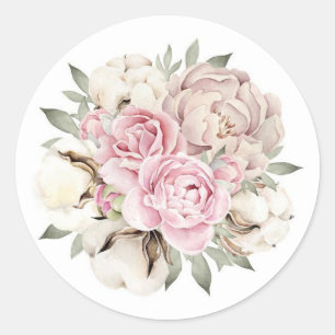 Sticker Rond Mariage en coton à base d'aquarelle rose pâle