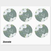 Sticker Rond Mariage en fleurs d'Apple monogrammé (Feuille)